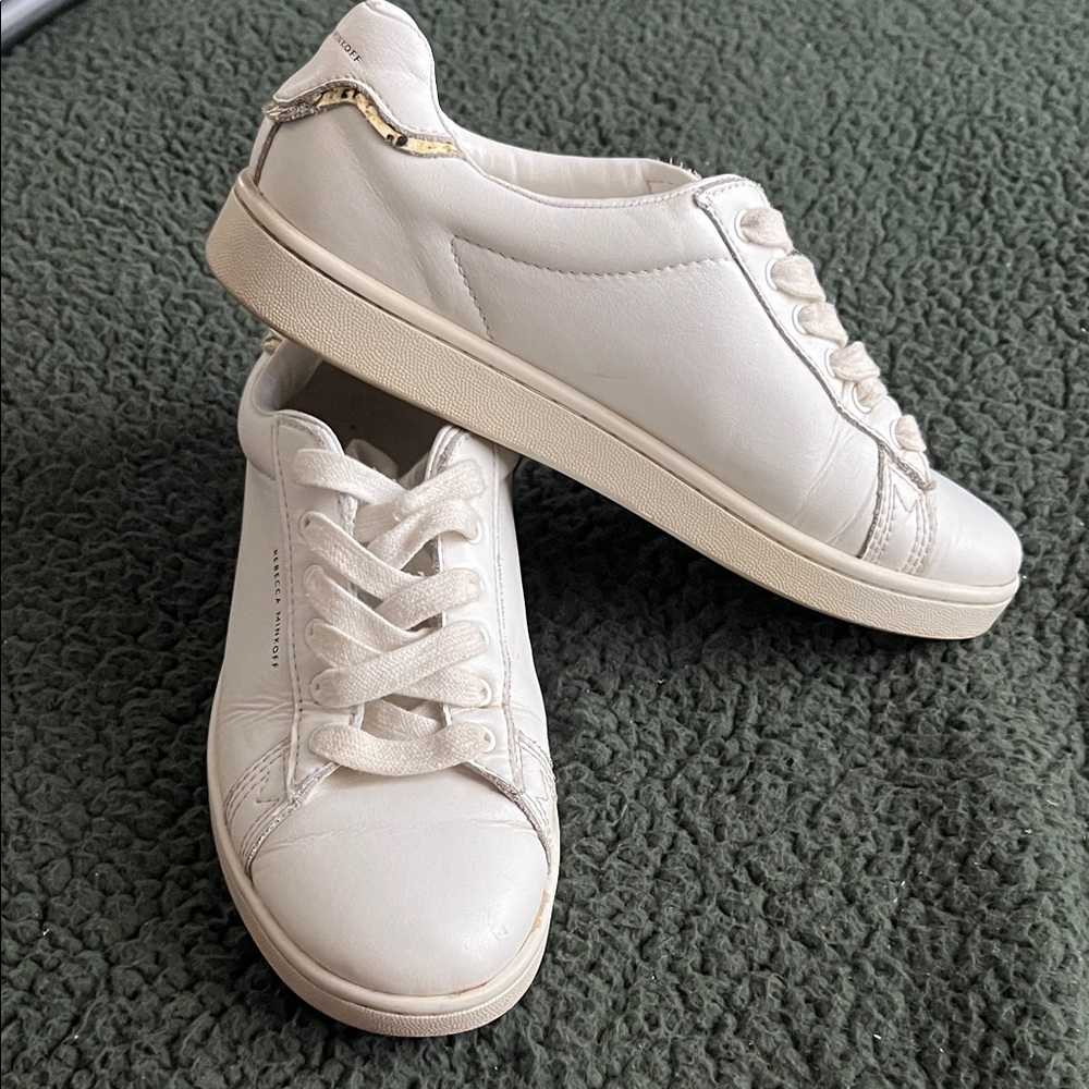 Rebecca Minkoff White Leather Sneakers with Subtle Snakeskin Trim